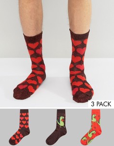 3 пары носков (блестящие и с динозаврами) ASOS - Красный