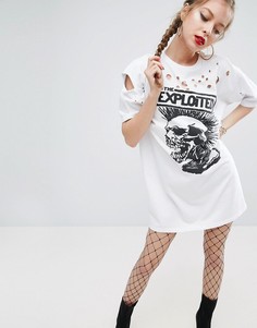 Рваное платье-футболка с принтом Exploited ASOS - Белый