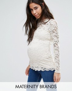 Кружевной топ с длинными рукавами Mamalicious - Кремовый Mama.Licious