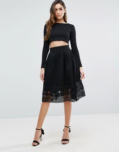 Короткая расклешенная юбка с сетчатым верхним слоем Forever Unique - Черный