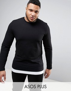 Длинный обтягивающий лонгслив с контрастной отделкой ASOS PLUS - Черный
