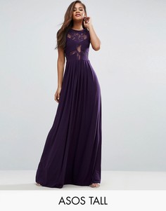 Трикотажное плиссированное платье макси с кружевом ASOS TALL WEDDING - Фиолетовый