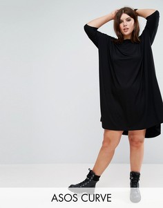 Свободное платье-футболка с закругленным низом ASOS CURVE - Черный