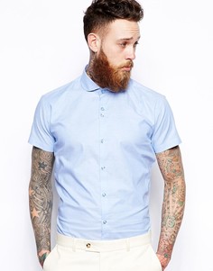 Меланжевая рубашка узкого кроя с короткими рукавами Red Eleven - Синий