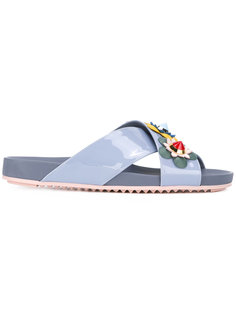 floral cross strap sliders Fendi