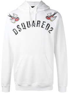 толстовка с капюшоном, логотипом и птицами Dsquared2