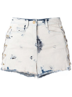 bleached lace-up denim shorts Balmain