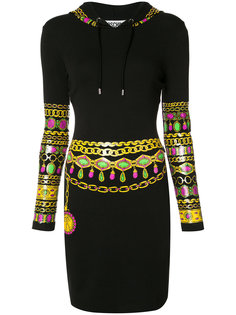 bejewelled printed hoodie dress Moschino