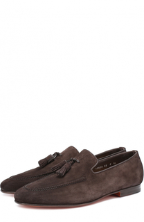 Замшевые слиперы с кисточками Santoni