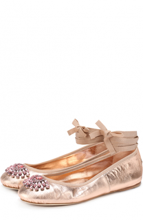 Балетки Grace из металлизированной кожи с брошью Jimmy Choo
