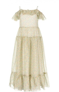 Шелковое платье с завышенной талией и оборками Saint Laurent