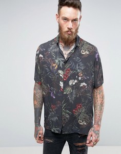 Oversize-рубашка с цветочным принтом и рукавами летучая мышь ASOS - Черный