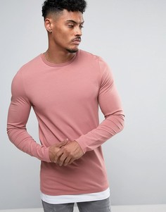 Длинный розовый лонгслив с белой вставкой ASOS - Розовый