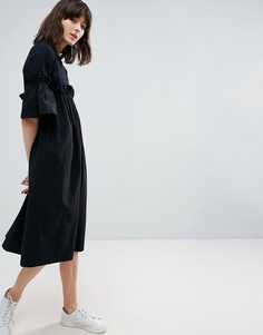 Контрастное платье с оборкой ASOS WHITE - Черный
