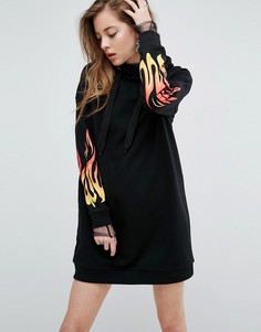 Трикотажное платье-худи с принтом пламени ASOS - Черный