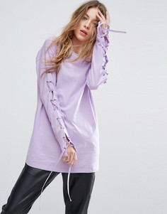 Футболка со шнуровкой на рукавах ASOS - Фиолетовый