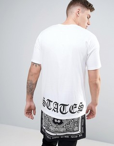 Длинная футболка с принтом на спине и платочной вставкой по низу ASOS - Белый