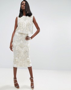 Двойное платье миди с отделкой ASOS RED CARPET - Кремовый