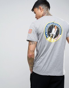 Серая меланжевая футболка классического кроя с принтом на спине Alpha Industries Nasa - Серый