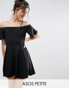 Короткое приталенное платье с открытыми плечами ASOS PETITE - Черный