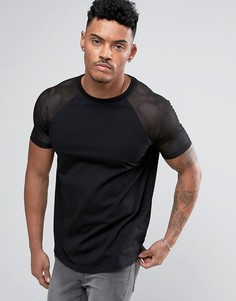Футболка с контрастными сетчатыми рукавами ASOS - Черный