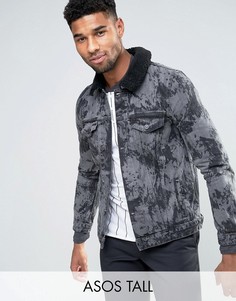 Серая джинсовая куртка с меховым воротником ASOS TALL - Черный