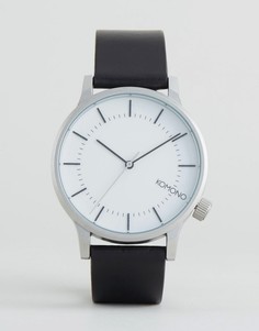 Серебристые часы с черным кожаным ремешком Komono Winston Regal - Черный