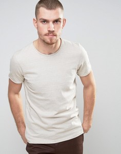 Selected Homme T-Shirt with Raw Hem in Marl Stripe - Stone