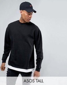 Oversize-свитшот с эффектом футболки внизу ASOS TALL - Черный