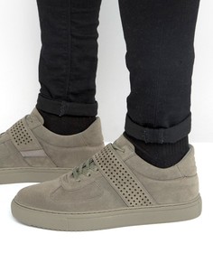 ASOS Lace Up Trainers In Grey Faux Suede With Perforated Strap - Серый