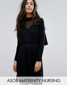 Платье с сетчатой вставкой ASOS Maternity NURSING Victoriana - Черный