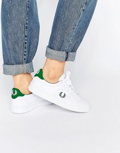 Бело-зеленые кожаные кроссовки Fred Perry - Белый