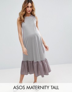 Платье миди в полоску с рюшами по низу ASOS Maternity TALL - Синий