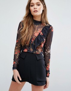 Сетчатый топ с рюшами и цветочным принтом Vero Moda - Мульти