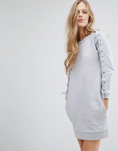 Платье-футболка со шнуровкой на рукавах Miss Selfridge - Серый