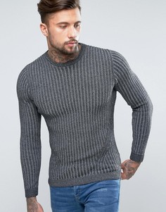Серый обтягивающий джемпер в рубчик ASOS - Серый