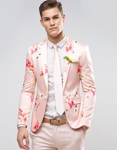Розовый приталенный блейзер с цветочным принтом ASOS Wedding - Розовый