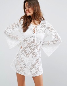 Кружевное пляжное платье с длинными рукавами Floozie - Белый