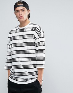 Oversize-футболка в полоску с рукавами 3/4 ASOS - Белый