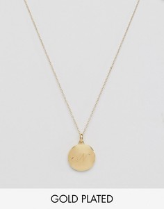 Позолоченное ожерелье с бриллиантом и гравированной буквой N Carrie Elizabeth - Золотой