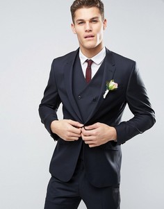Темно-синий узкий пиджак из 100% шерсти ASOS WEDDING - Темно-синий