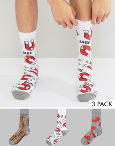 3 пары носков (с надписью Hot Stuff и с принтом) ASOS - Мульти