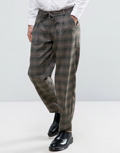 Клетчатые прямые брюки цвета хаки в пижамном стиле ASOS - Зеленый