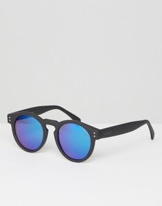 Круглые солнцезащитные очки в черной оправе с синими стеклами Komono Clement - Черный