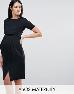 Двухслойное фактурное платье в строгом стиле ASOS Maternity - Черный