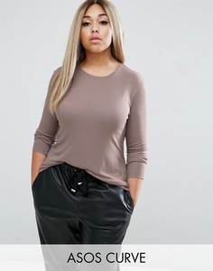 Топ в рубчик с драпированной спинкой ASOS CURVE - Бежевый