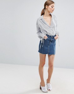 Синяя выбеленная джинсовая юбка с асимметричным подолом ASOS - Синий