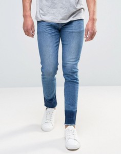 Синие укороченные джинсы скинни с нашивками и необработанными краями ASOS - Синий