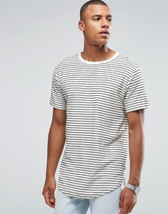 Длинная футболка в полоску с овальным вырезом и асимметричным подолом Only &amp; Sons - Кремовый