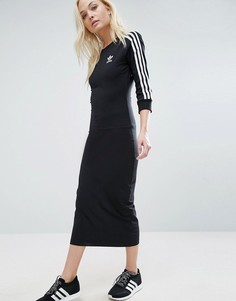 Черное платье миди с тремя полосками на рукавах Аdidas Originals - Черный Adidas
